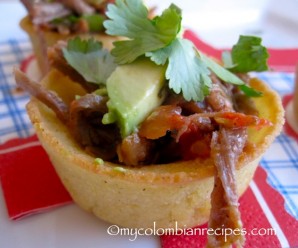 Arepa Bites with Shredded Beef and Avocado