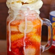 Salpic&oacute;n de frutas is a traditional Colombian dessert made with a mixture of tropical fruit|mycolombianrecipes.com