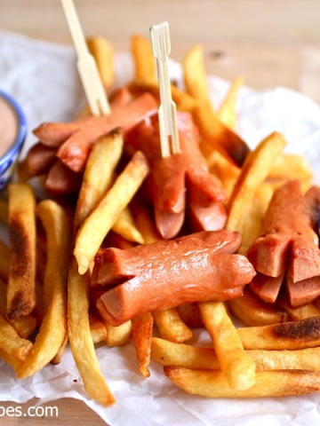 Salchipapas (Potato Fries and Hot Dogs) |mycolombianrecipes.com