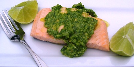 Salmon con Pesto Or Salmon with Pesto Sauce