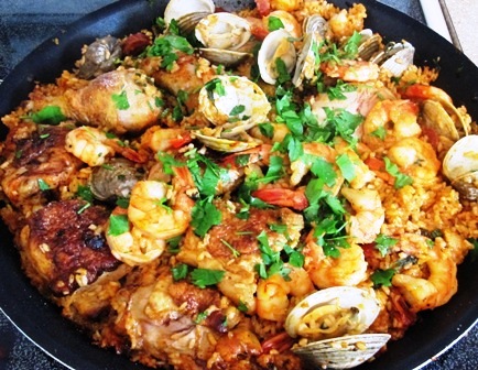 Seafood & Chicken Paella with Peas