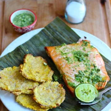 Salmon with cilantro and Parsley Oil