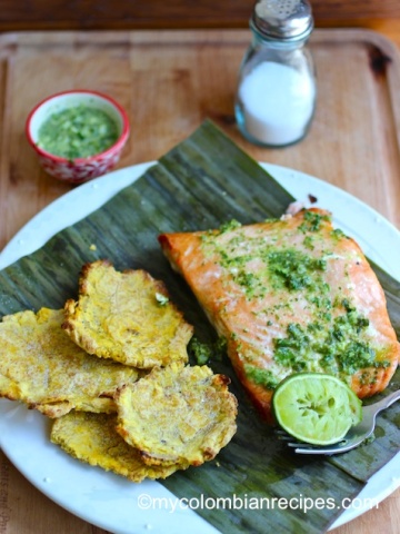 Salmon with cilantro and Parsley Oil