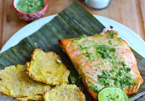 Salmon with cilantro and Parsley Oil