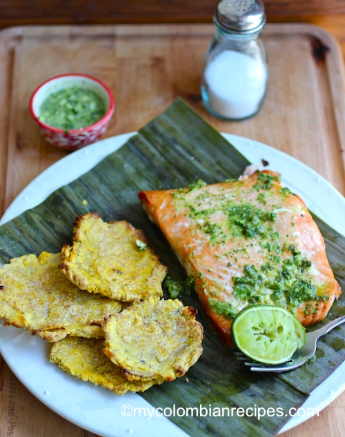 Salmon with cilantro and Parsley Oil