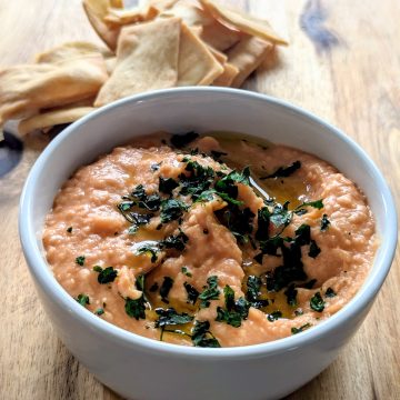 White Bean and Roasted Red Pepper Dip with Pita Chips