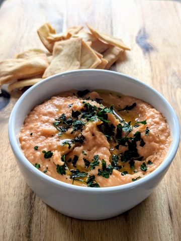 White Bean and Roasted Red Pepper Dip with Pita Chips