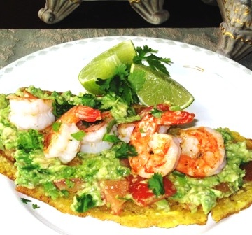 Tostada De Platano Con Camarones