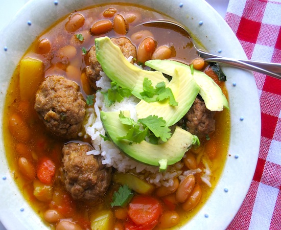 Canary Bean Soup with Meatballs