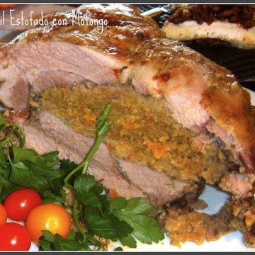 Pernil Estofado con Mofongo (Roast Pork Stuffed with Green Mashed Plantains)