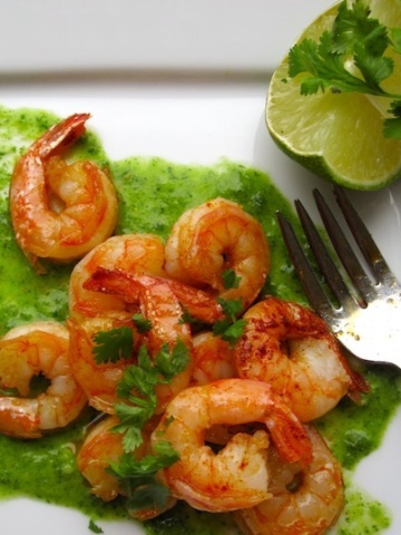 Shrimp with Cilantro-Parsley sauce