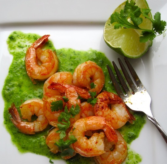 Shrimp with Cilantro-Parsley sauce