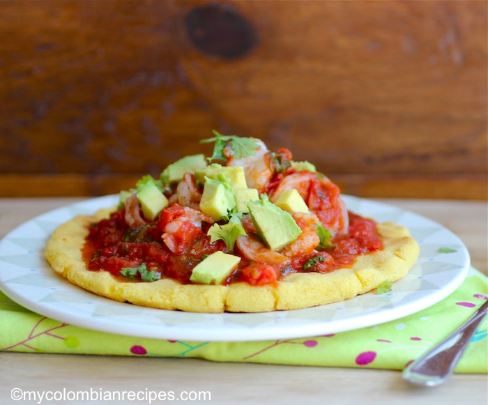 Receta de Arepa con Camarones en Inglesy español