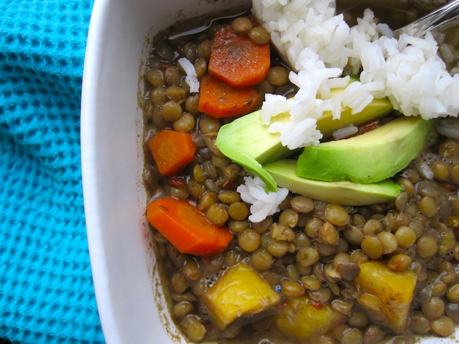 lentils with plantains and carrots