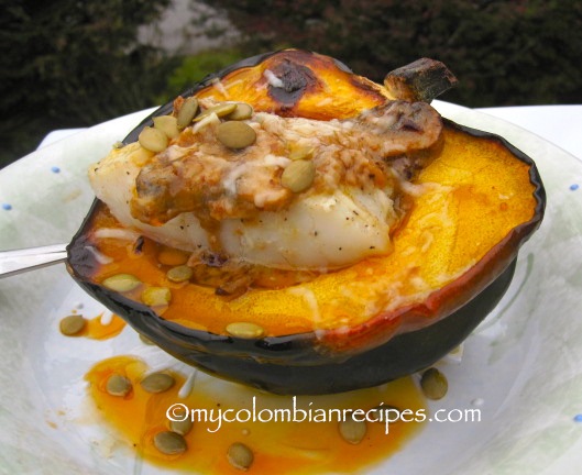 Spicy Cod Fillet with Coconut-Squash Sauce Over Roasted Acorn Squash