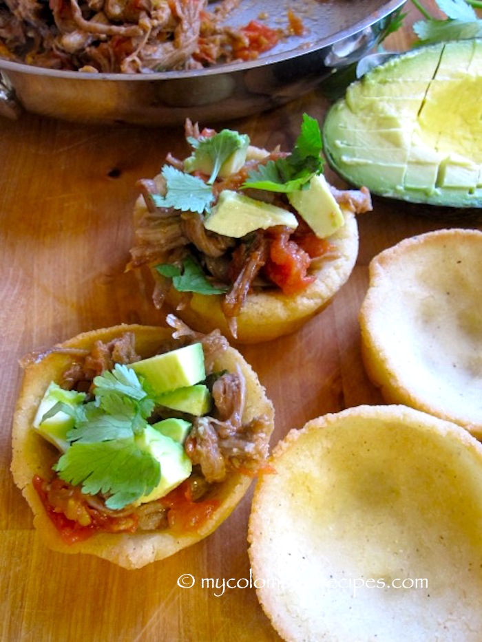 Arepa Bites with Shredded Beef and Avocado