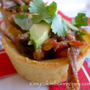 Arepa Bites with Shredded Beef and Avocado