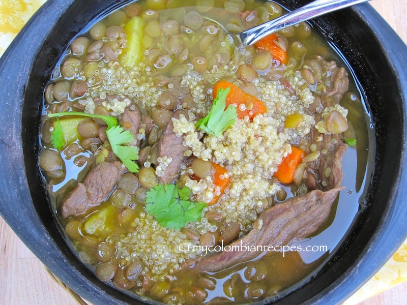 Sopa de Lentejas con Carne y Quinua (Lentils, Beef and Quinoa Soup)