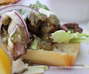 Beef with Lemon Aioli and Tomatillo Sauce Sandwich