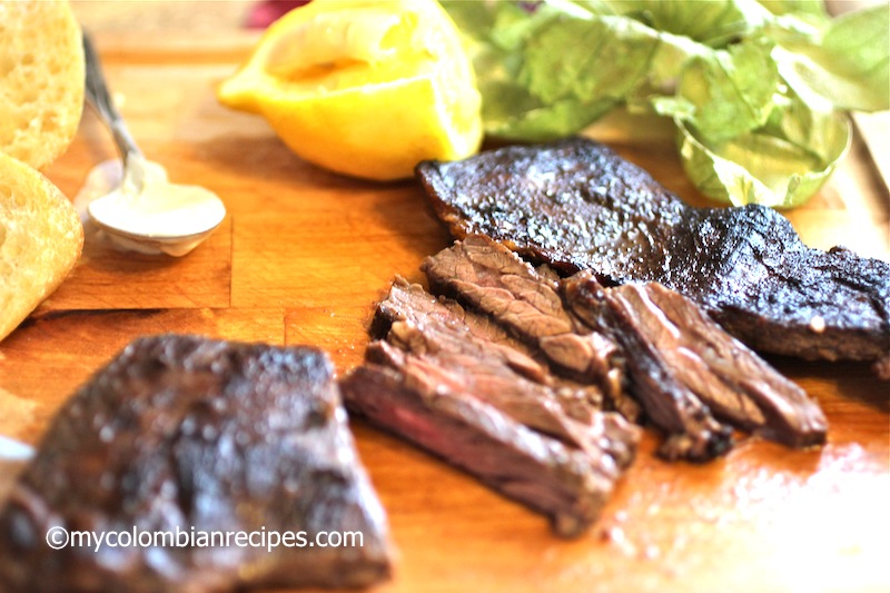 Beef with Lemon Aioli and Tomatillo Sauce Sandwich