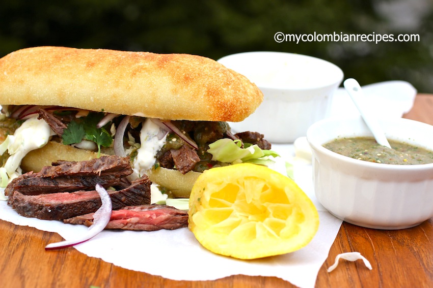 Beef with Lemon Aioli and Tomatillo Sauce Sandwich