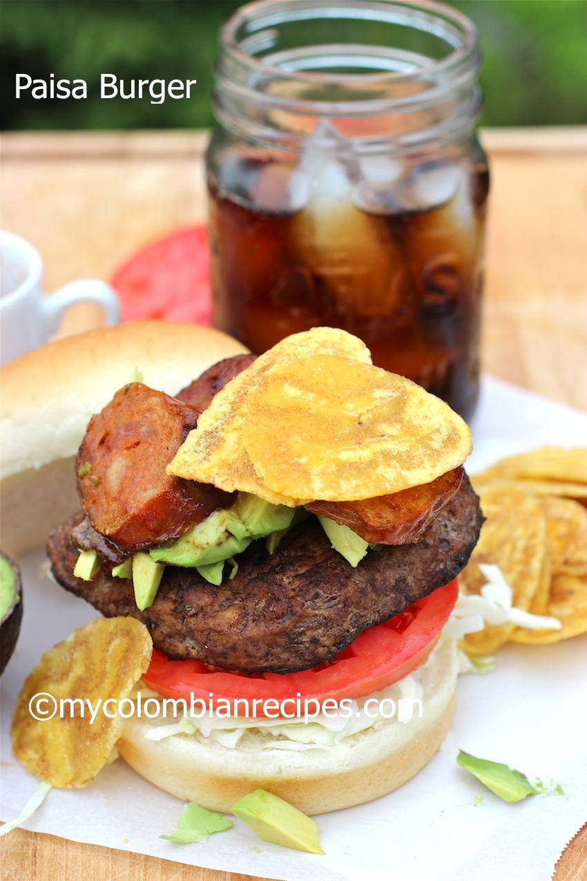 Burger with Chorizo, Avocado and Plantain Chips 