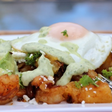 Shrimp, Chorizo and Yuca Hash