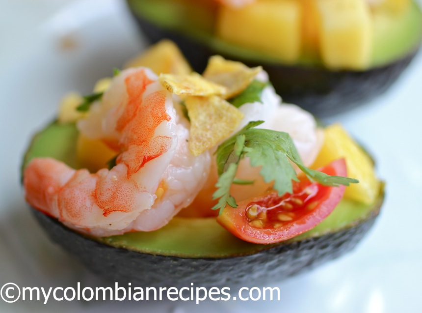 Stuffed Avocado with Shrimp and Mango Salad