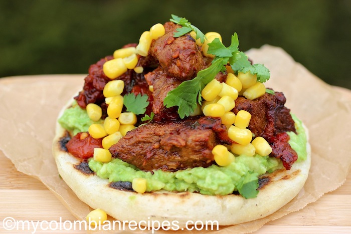 Arepa with Beef a la Criolla and Avocado