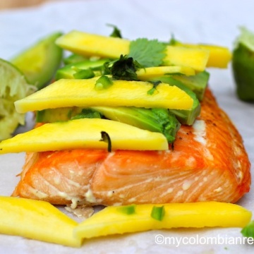 Baked Salmon with Mango and Avocado