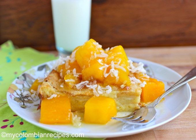 Coconut Bread Pudding with Mango Sauce