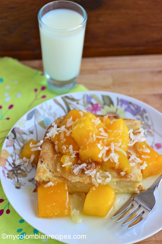 Coconut Bread Pudding with Mango Sauce