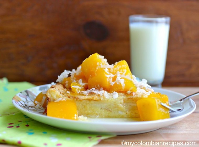 Coconut Bread Pudding with Mango Sauce