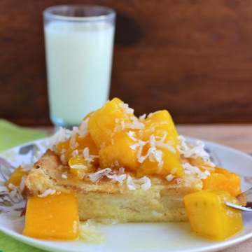 Coconut Bread Pudding with Mango Sauce