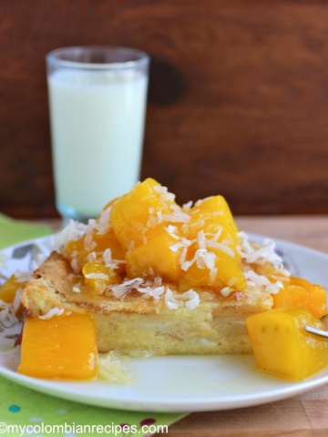 Coconut Bread Pudding with Mango Sauce