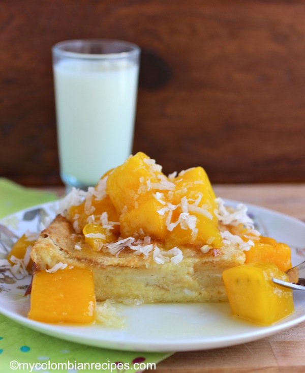 Coconut Bread Pudding with Mango Sauce