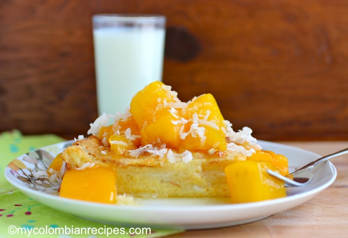 Coconut Bread Pudding with Mango Sauce