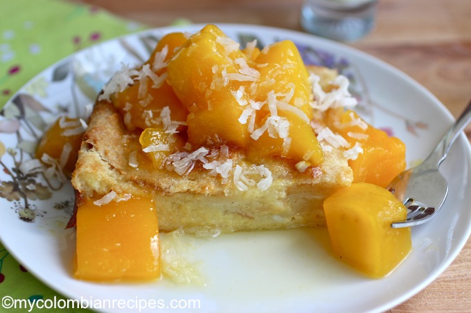 Coconut Bread Pudding with Mango Sauce