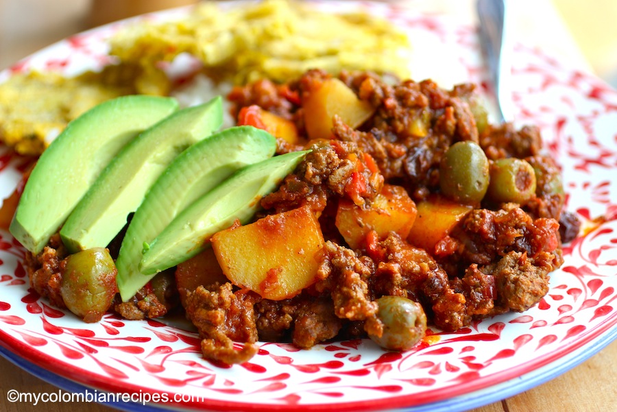 Simple and comforting Chorizo and Beef Picadillo served over white rice. 