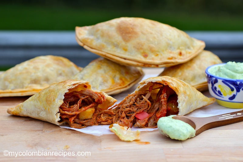 Ropa Vieja and Ripe Plantain Empanadas with Avocado Sauce