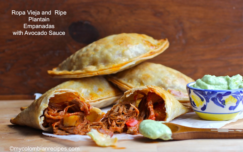 Ropa Vieja and Ripe Plantain Empanadas with Avocado Sauce