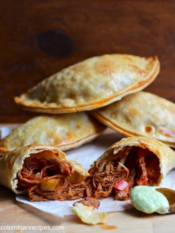 Ropa Vieja and Ripe Plantain Empanadas with Avocado Sauce |mycolombianrecipes.com