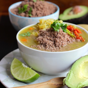 Rice Soup with Powdered Beef|mycolombianrecipes.com