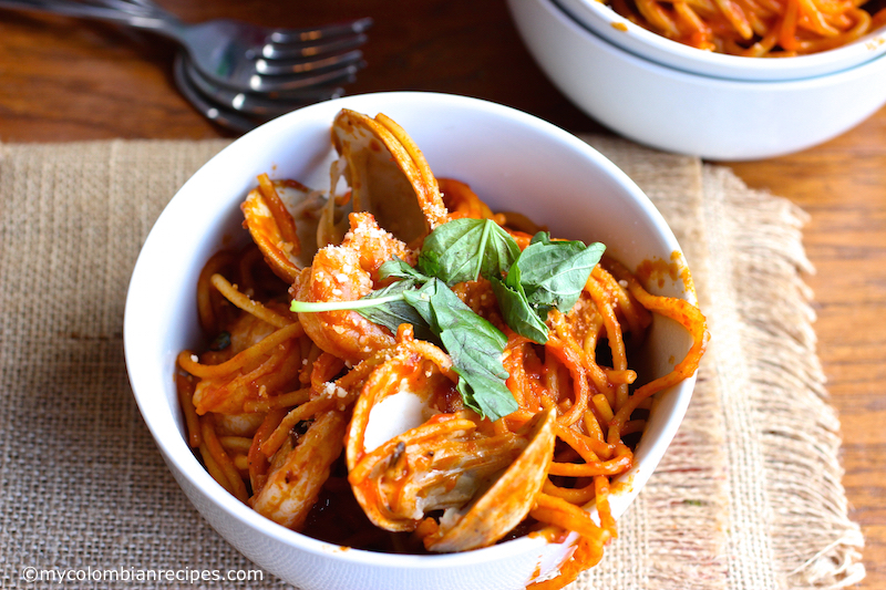 One Pot Tomato and Seafood Pasta