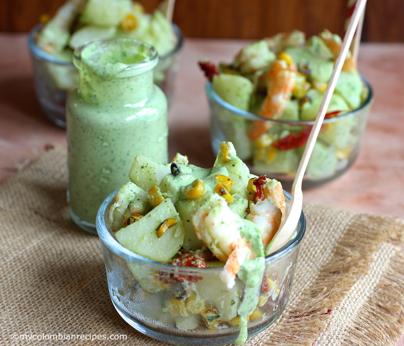 Potato and Shrimp Salad with Cilantro Lime Dressing|mycolombianrecipes.com