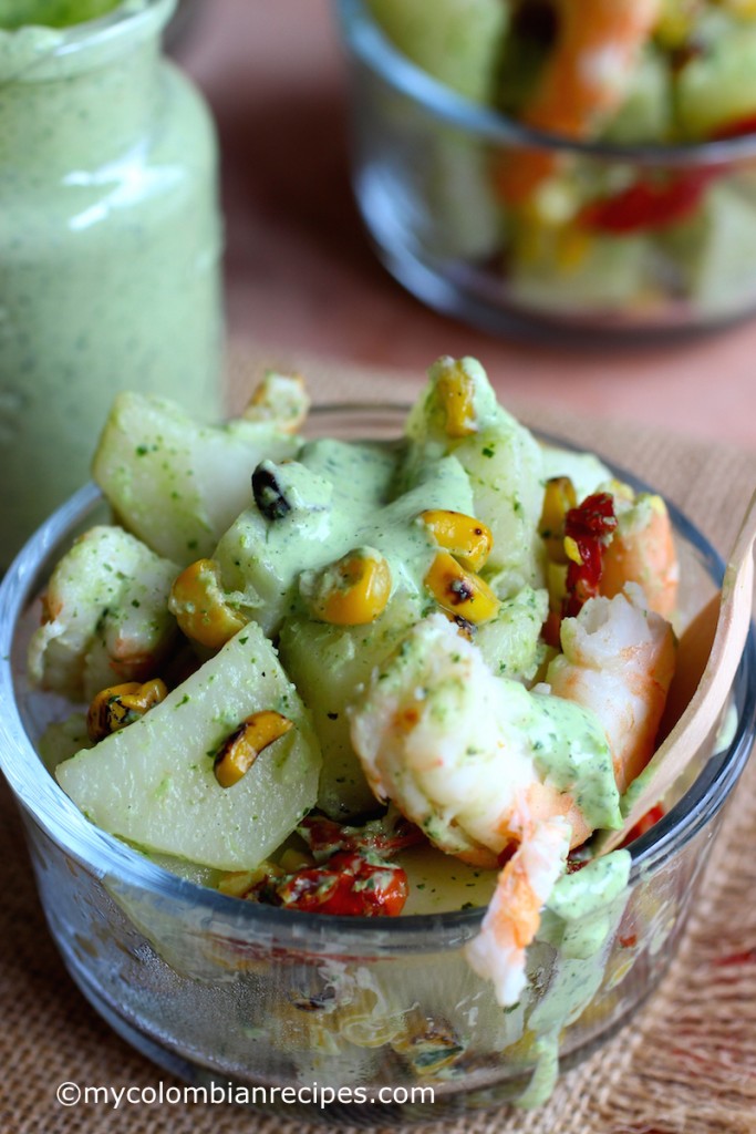 Potato and Shrimp Salad with Cilantro and Lime Dressing |mycolombianrecipes.com