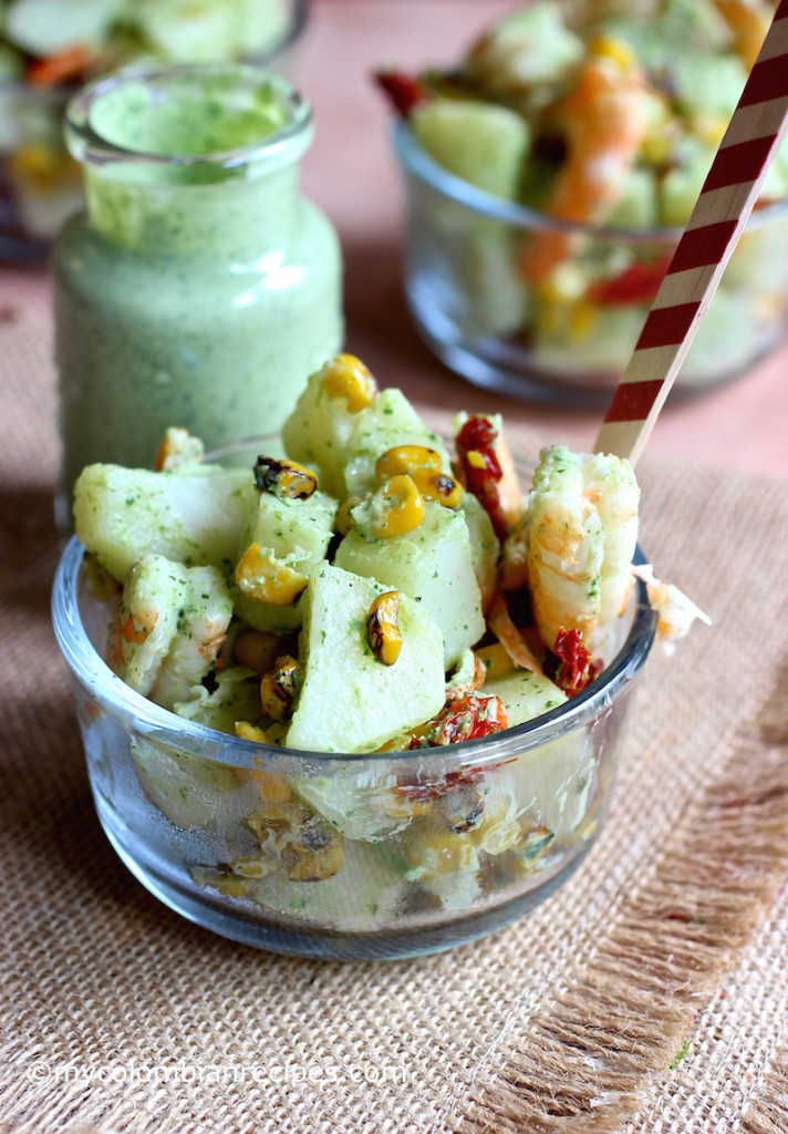 Potato and Shrimp Salad with Cilantro and Lime Dressing |mycolombianrecipes.com