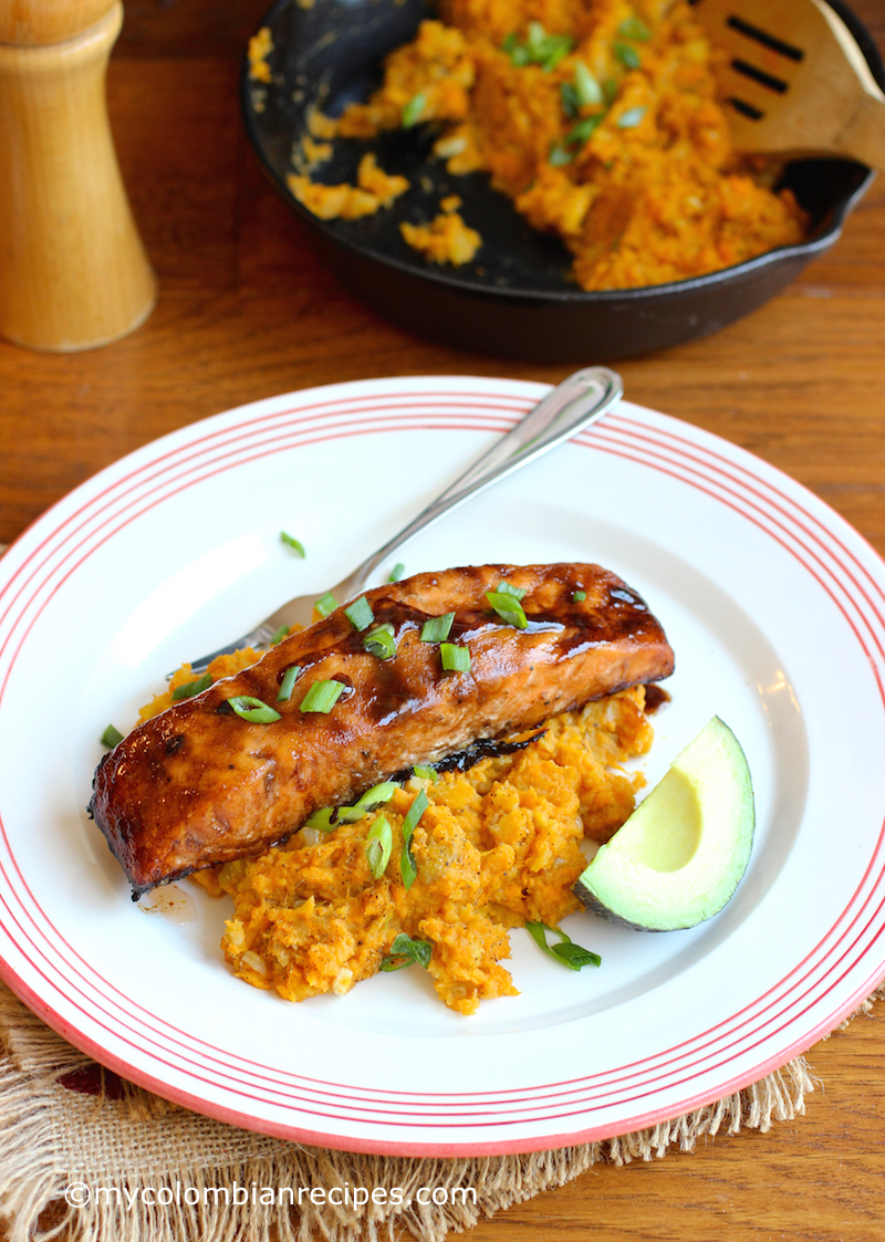 Sweet Balsamic Salmon with Mashed Sweet Potato and 