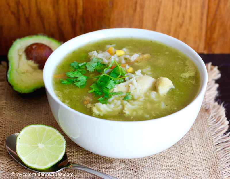 Chicken and rice soup with coriander and lime