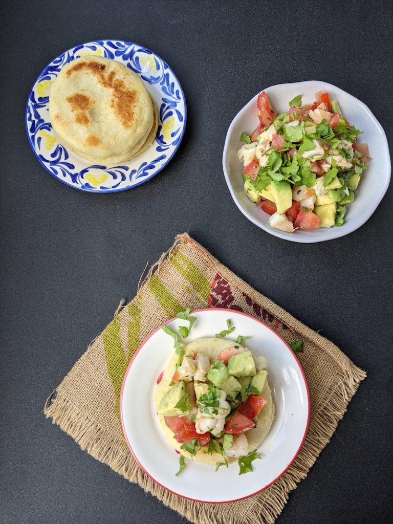 Potato arepa with shrimp